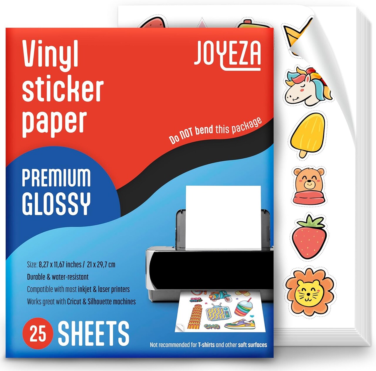 25 Sheets Glossy White - Premium Printable Vinyl Sticker Paper for Inkjet Printer